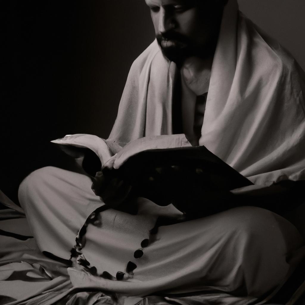 Person reading religious text, meditating