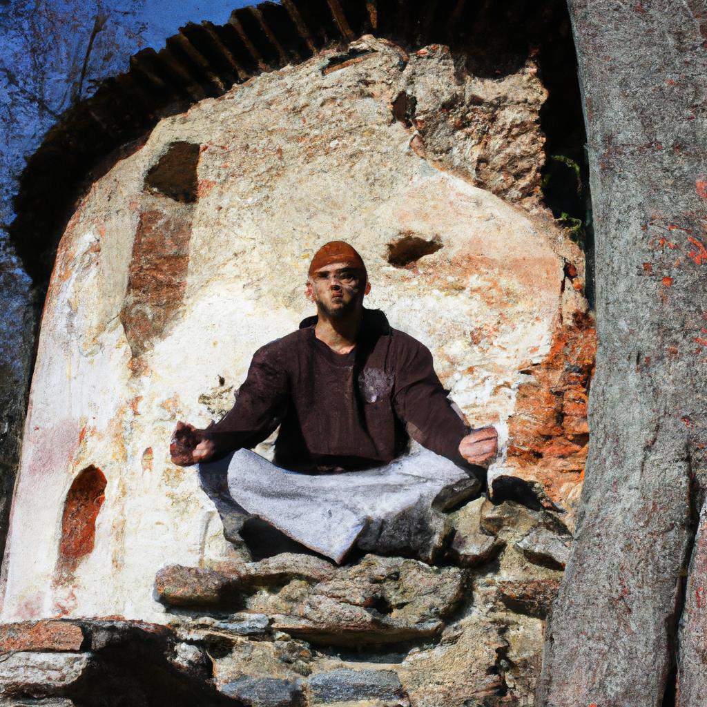 Person meditating in religious setting